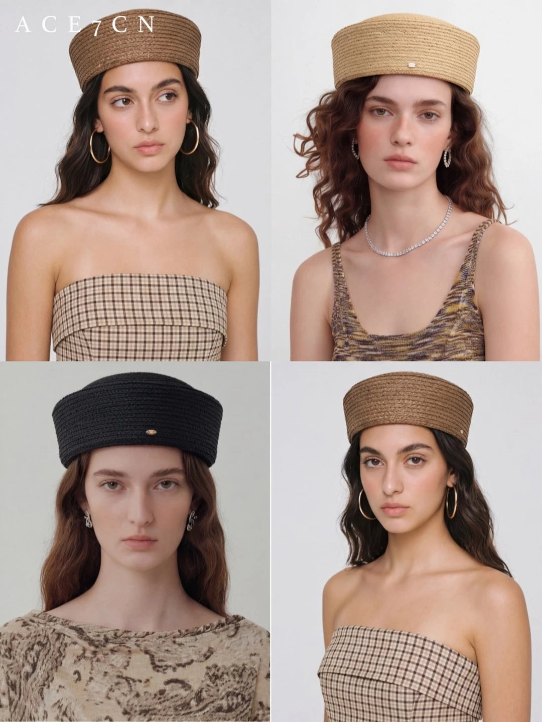 Round-Crown Raffia Pillbox Hat — ACE7CN