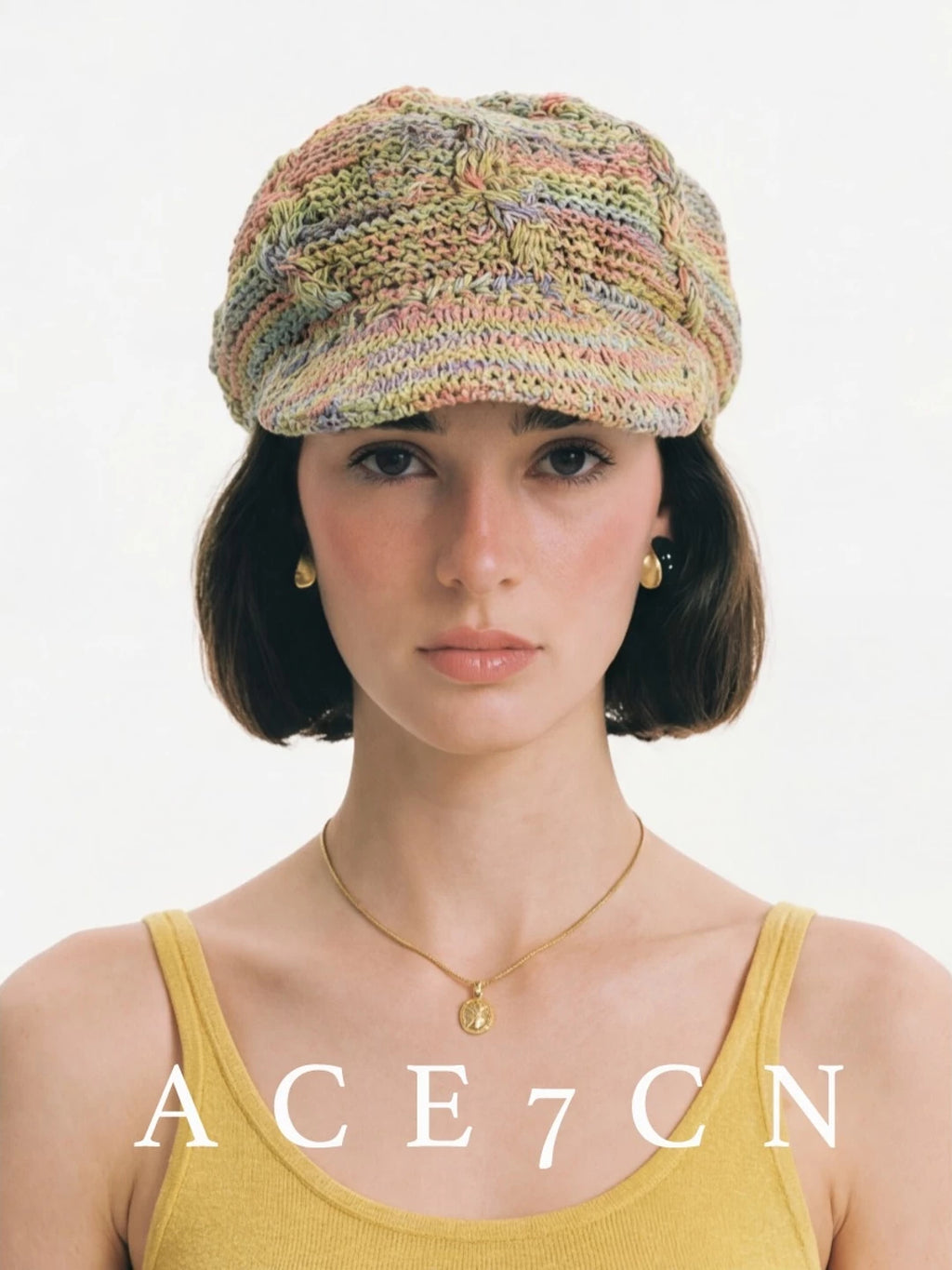 Hand-Crochet Cotton-Linen Newsboy Cap — ACE7CN
