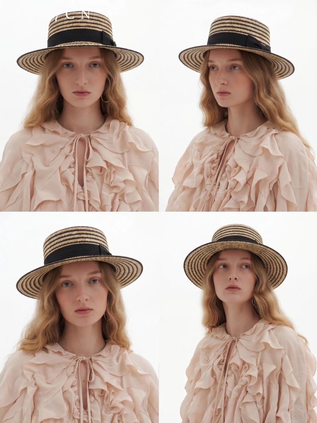 Striped Zigzag-Braid Wheat-Straw Fedora — ACE7CN