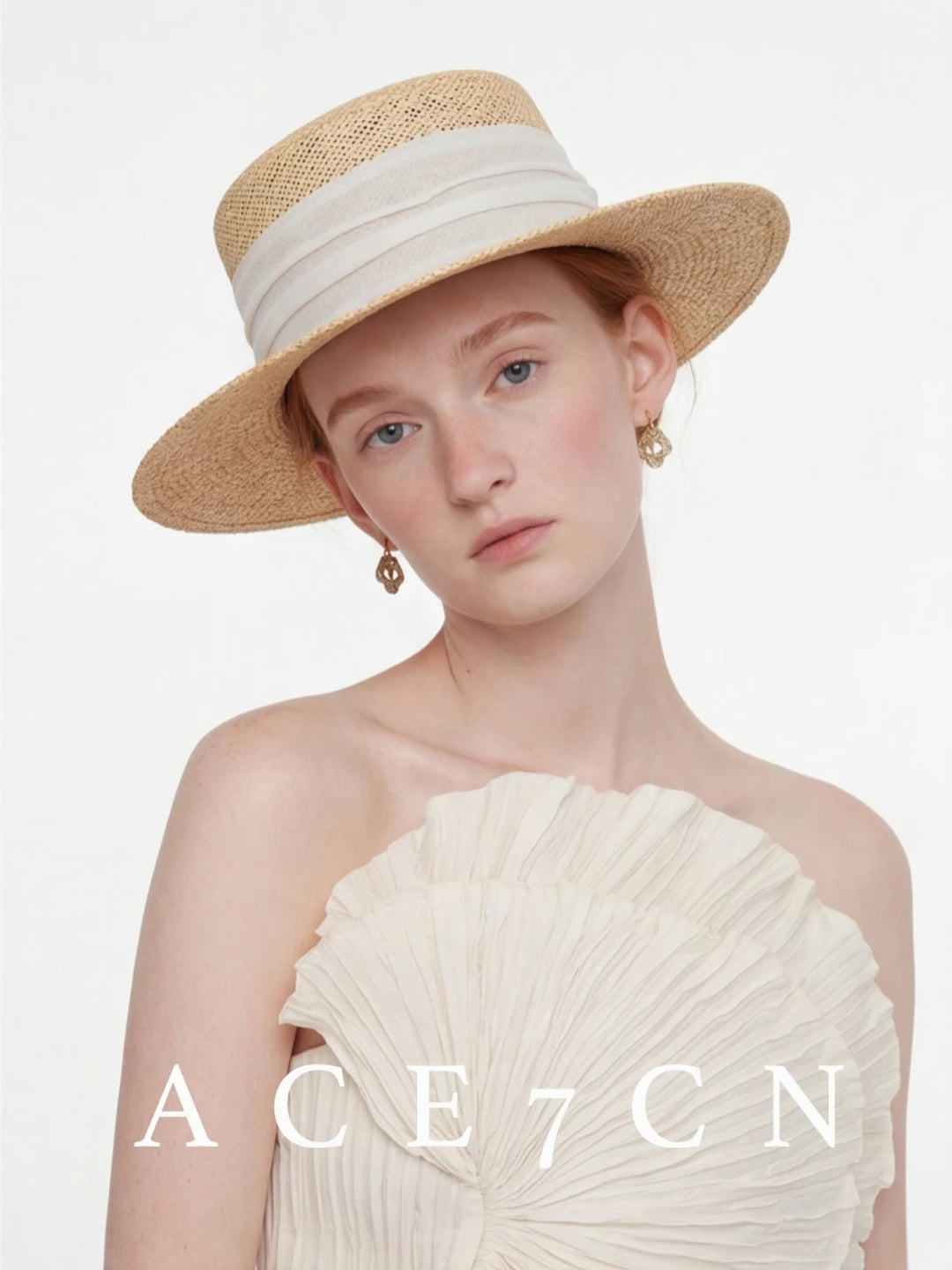 Cotton-Linen Ribbon Straw Fedora — ACE7CN