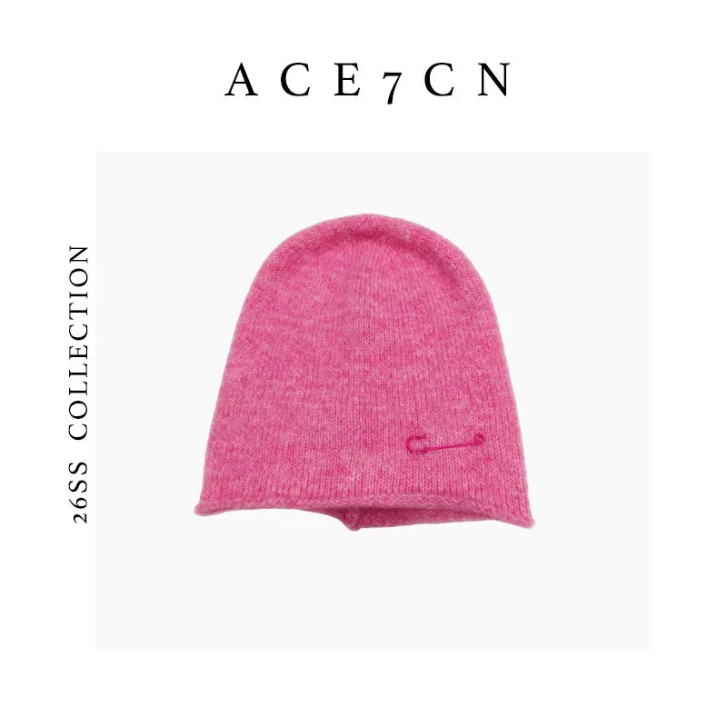 Safety-Pin Wool Knit Beanie — ACE7CN