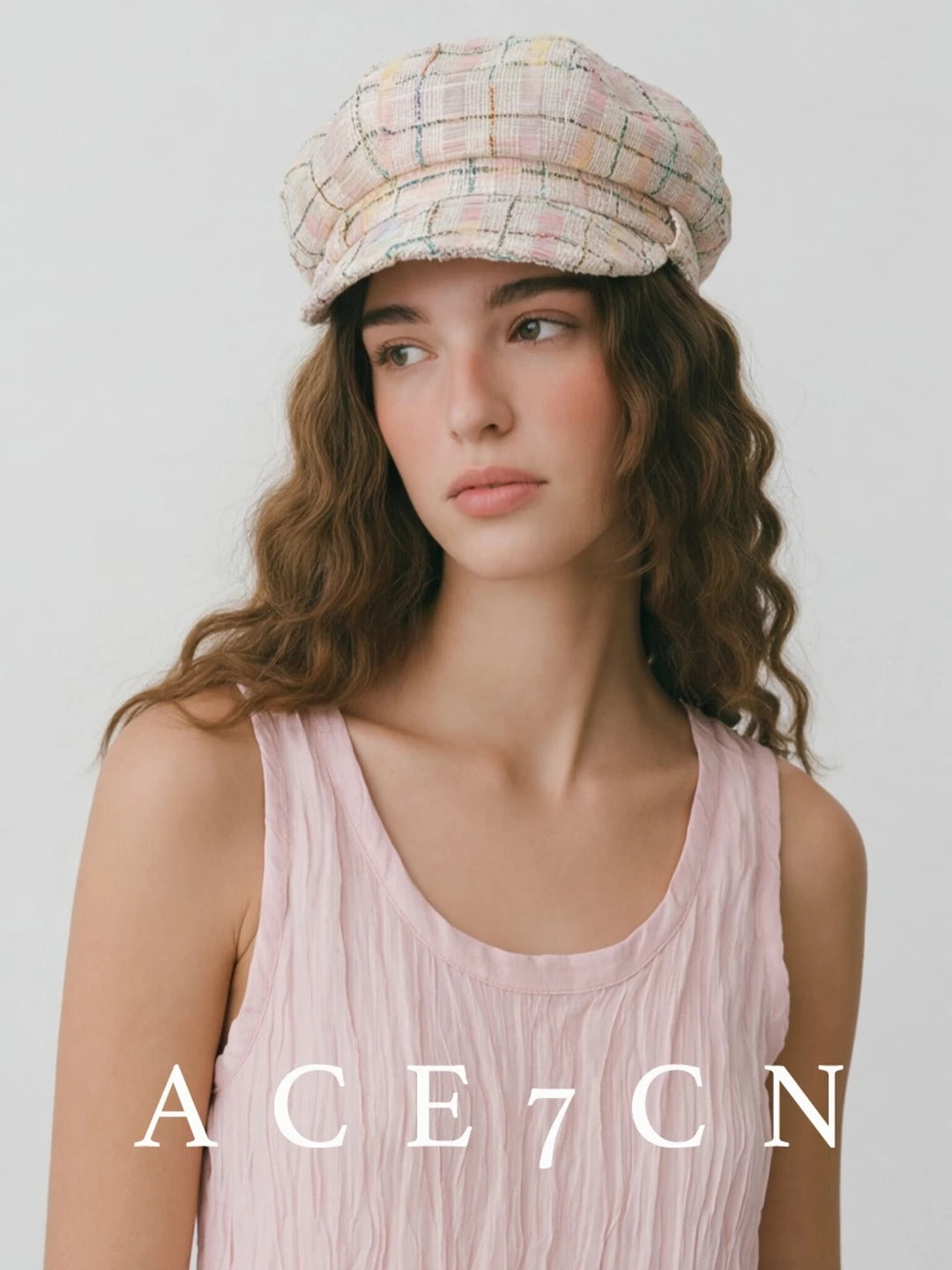 Multicolor Tweed Newsboy Cap — ACE7CN