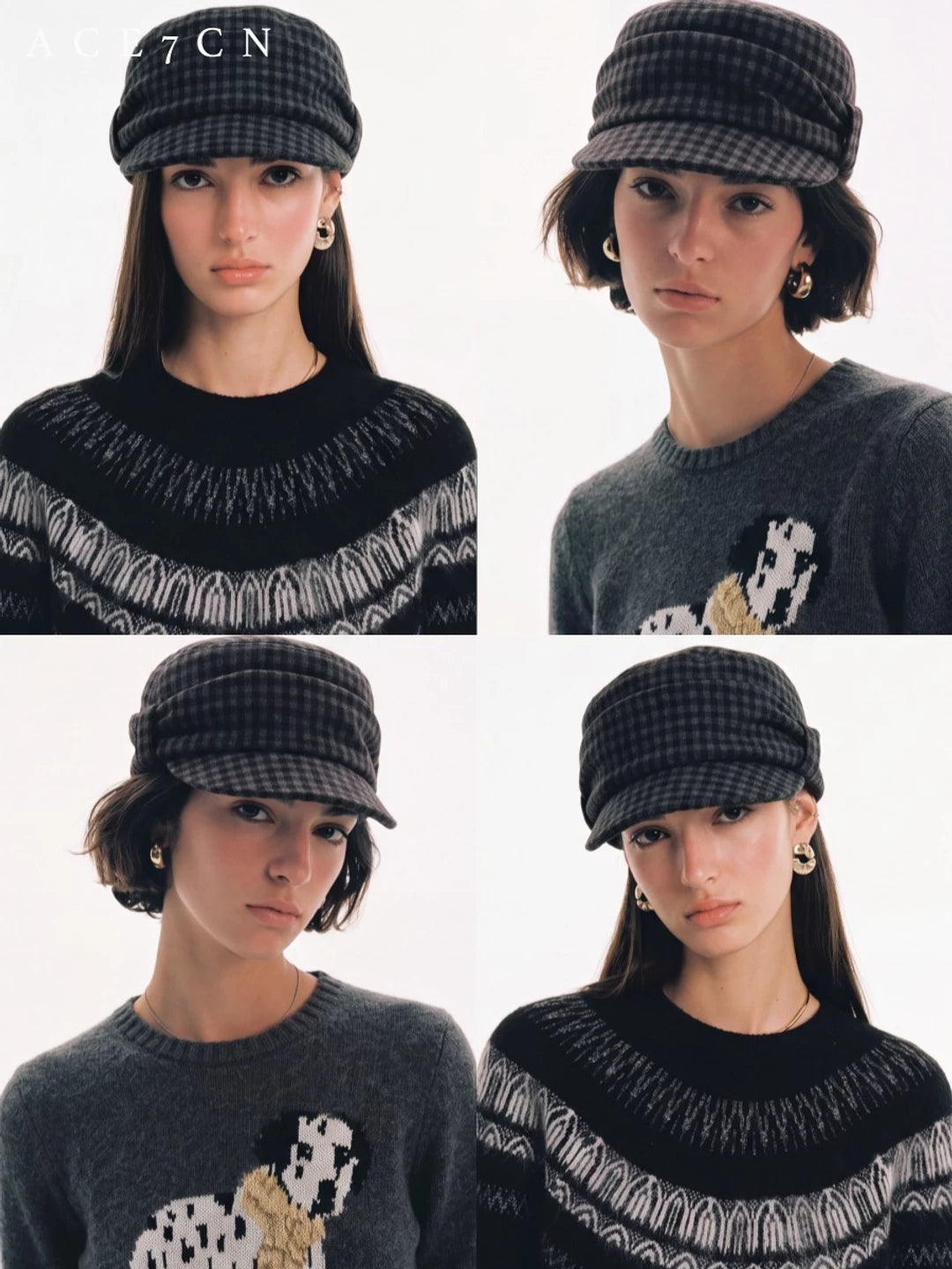Plaid Wool-Blend Equestrian Cap — ACE7CN