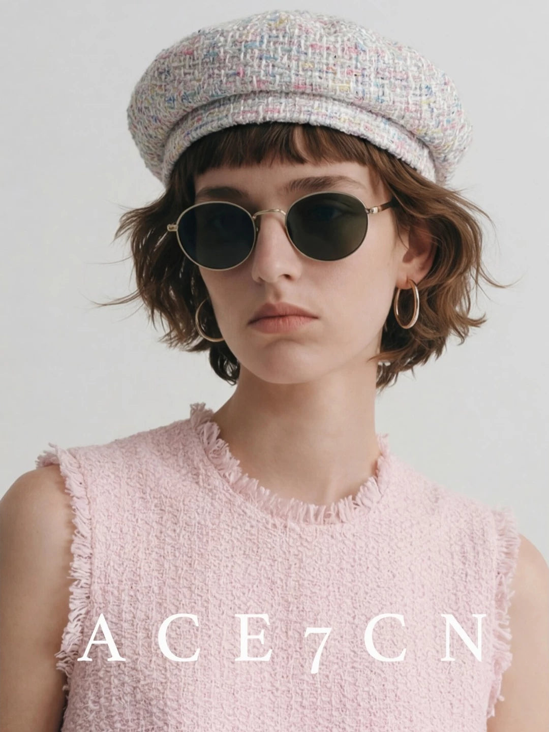 Multicolor-Yarn Tweed Beret — ACE7CN