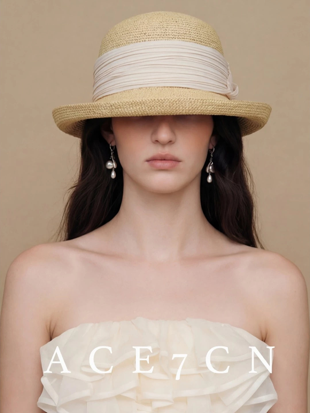 Pleated-Flower Roll-Brim Raffia Bucket Hat — ACE7CN