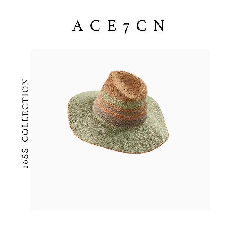 Hand-Woven Color-Block Panama Hat — ACE7CN