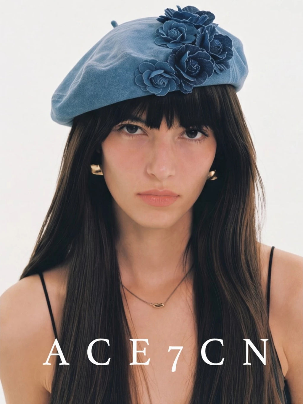 Floral Washed-Denim Painter Beret — ACE7CN