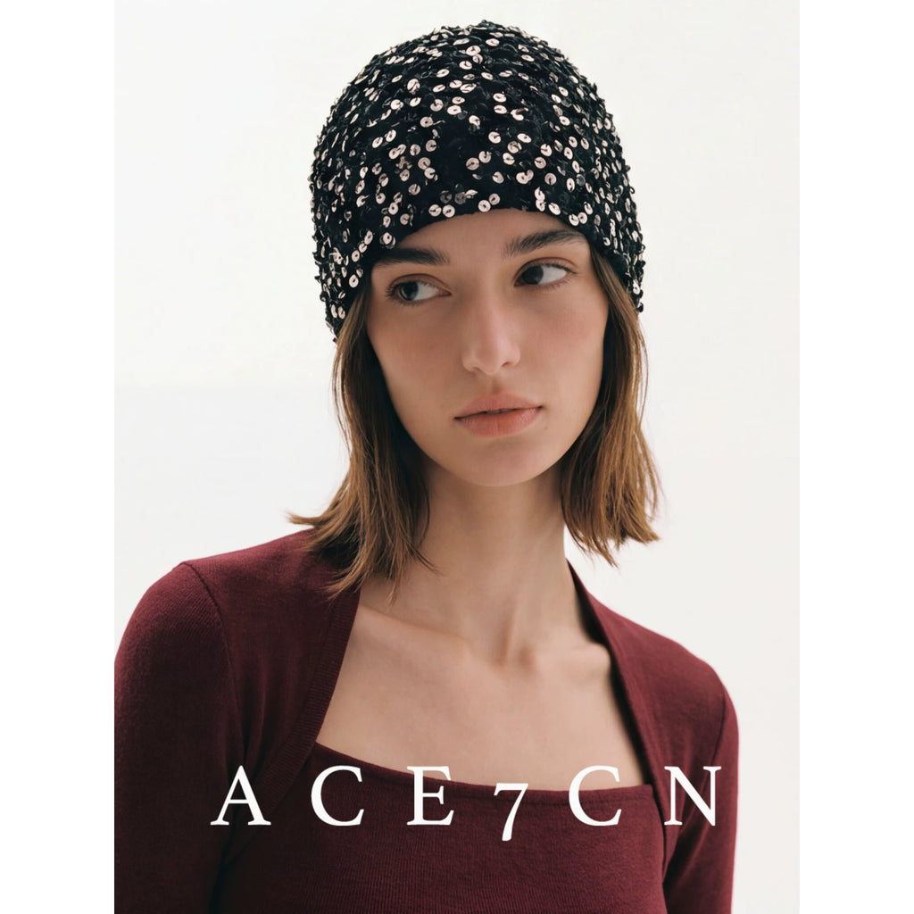 Glossy-Trim Openwork Crochet Hat — ACE7CN