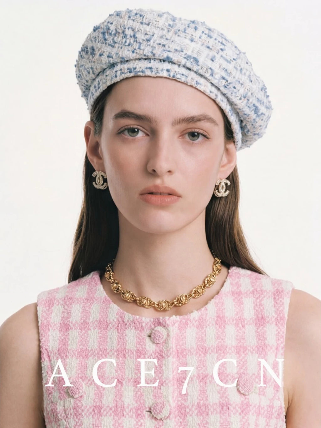 Generous-Fit Tweed Painter Beret — ACE7CN