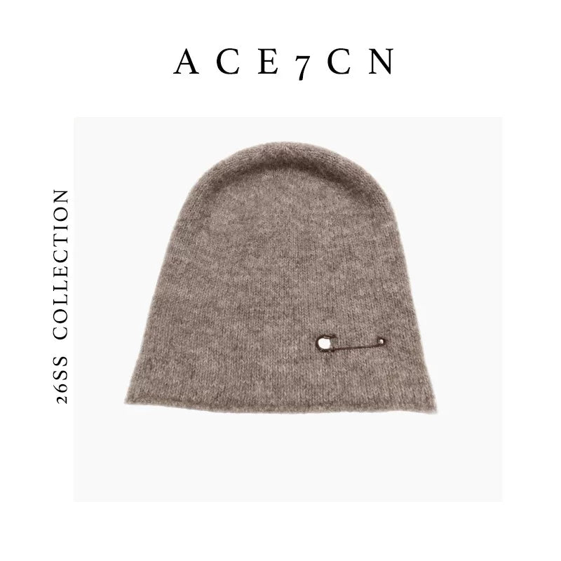 Safety-Pin Wool Knit Beanie — ACE7CN