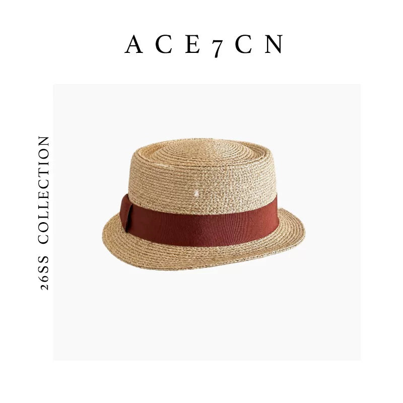 Short-Brim Straw Flat-Top Boater — ACE7CN