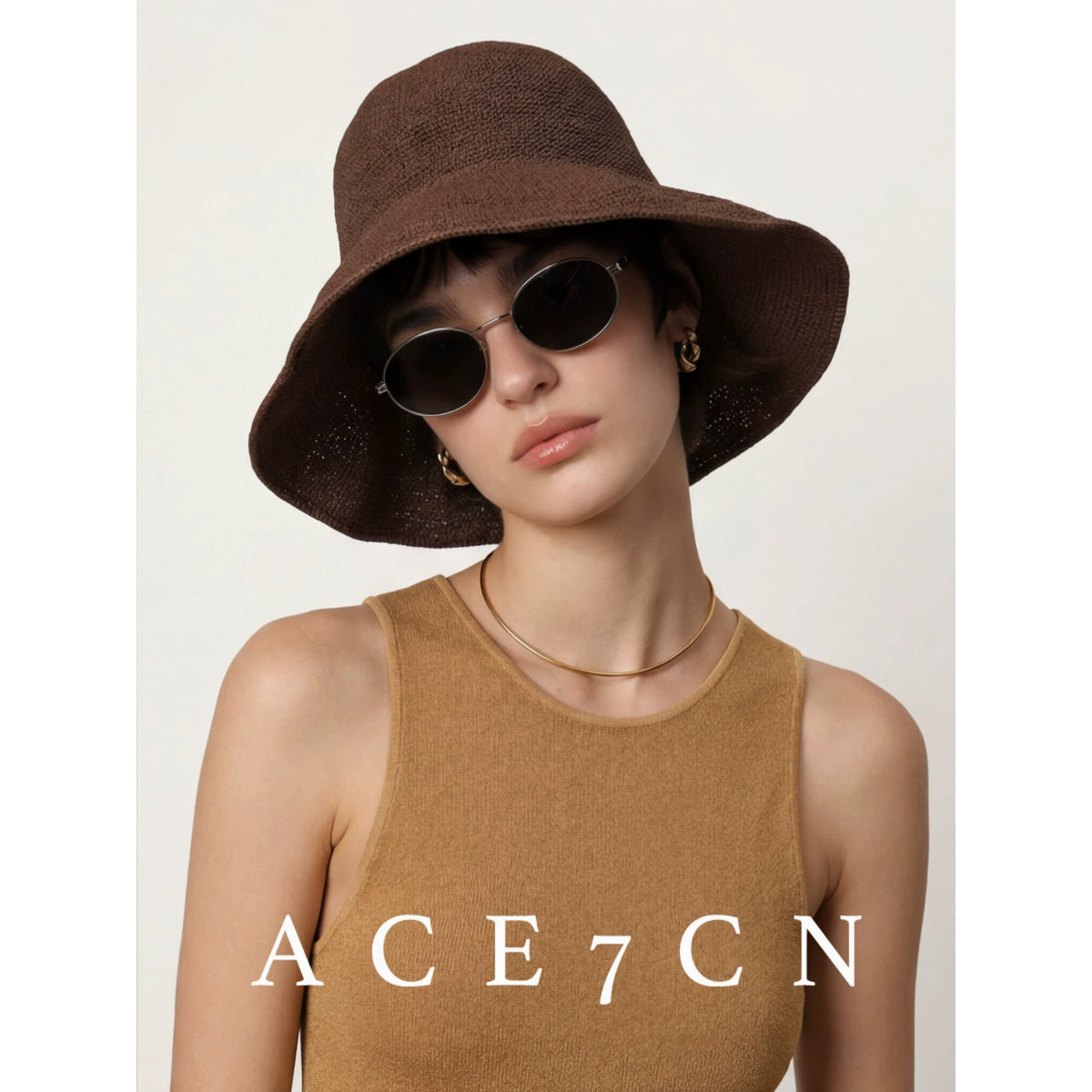 Foldable Hand-Crochet Wide-Brim Bucket Hat — ACE7CN