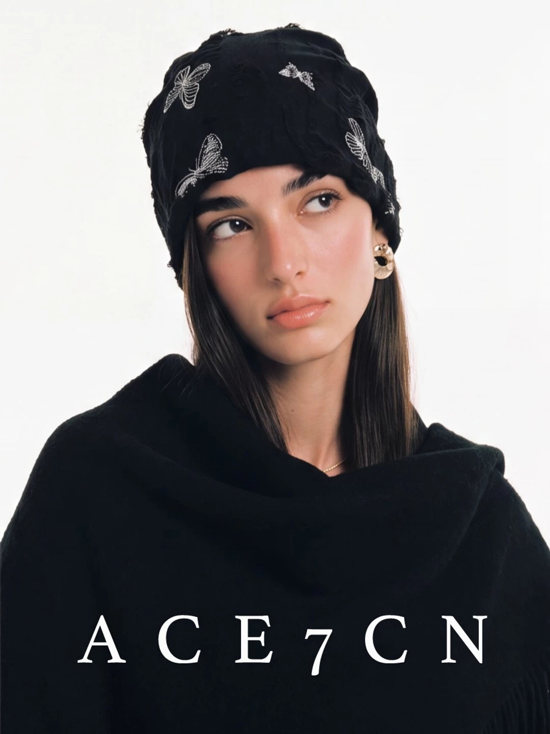 Vintage Elegant Pleated Hat Bow Embroidered Slouch Beanie
