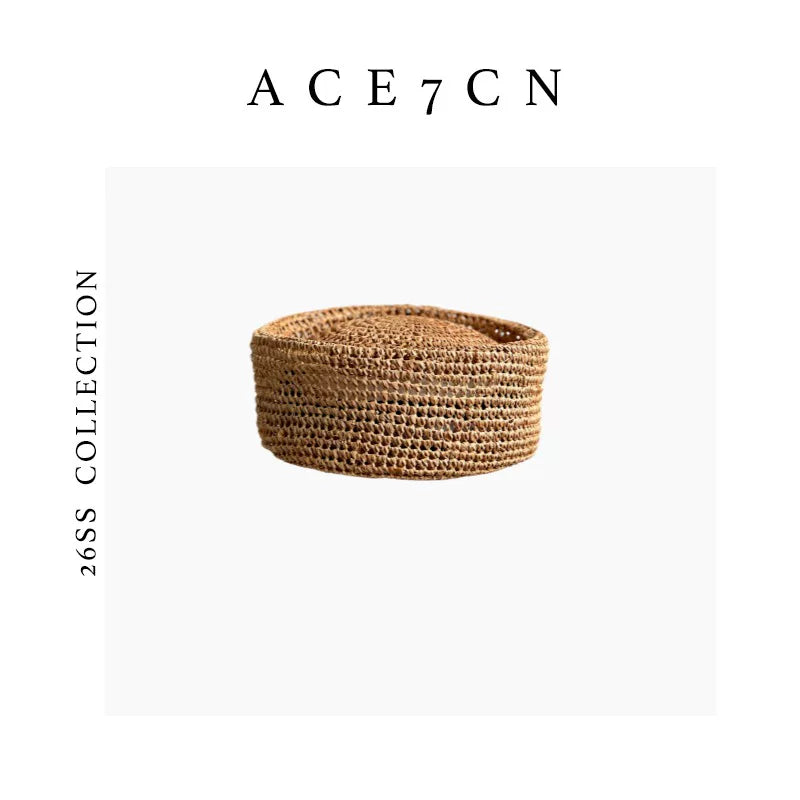 Openwork Straw Pillbox Hat — ACE7CN