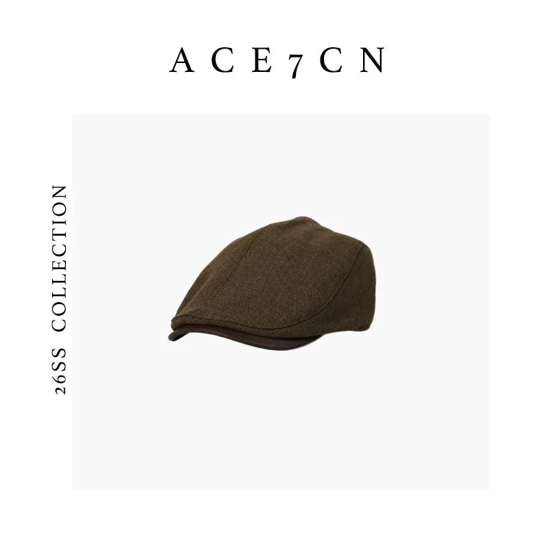 Leather-Peak Fabric Flat Cap — ACE7CN
