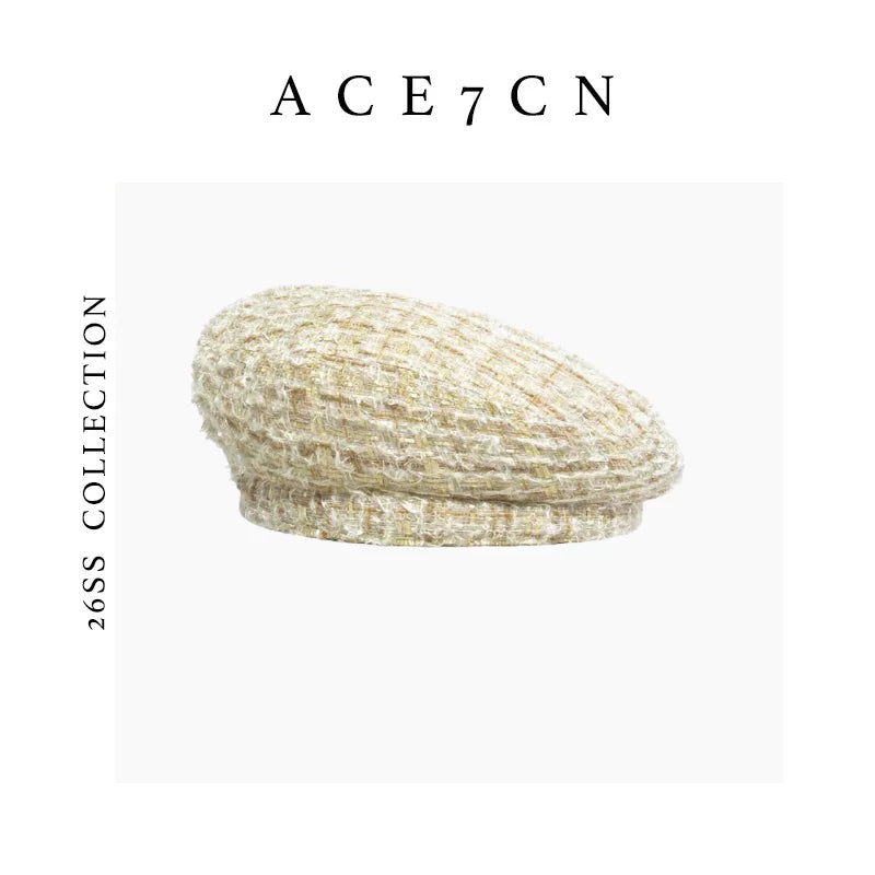 Generous-Fit Tweed Painter Beret — ACE7CN