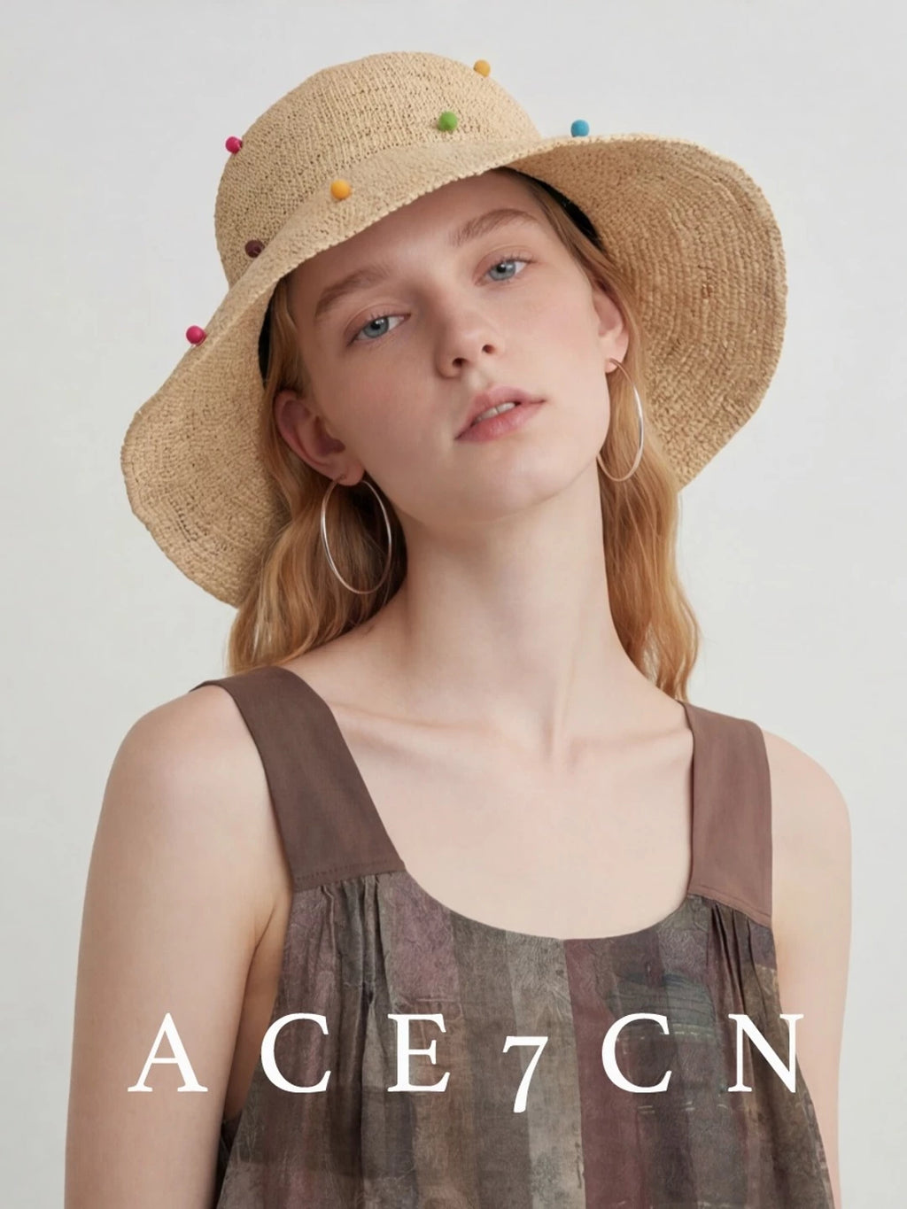 Foldable Multi-Dot Raffia Bucket Hat — ACE7CN