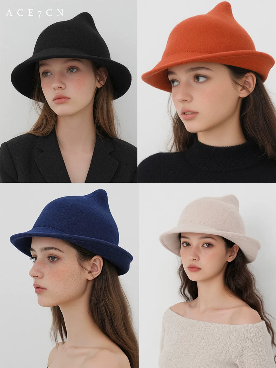 Pointed Roll-Brim Wool Felt Hat — ACE7CN