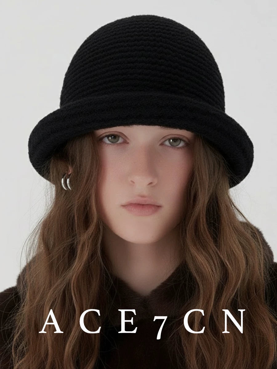 Roll-Brim Crochet Cashmere Bucket Hat — ACE7CN