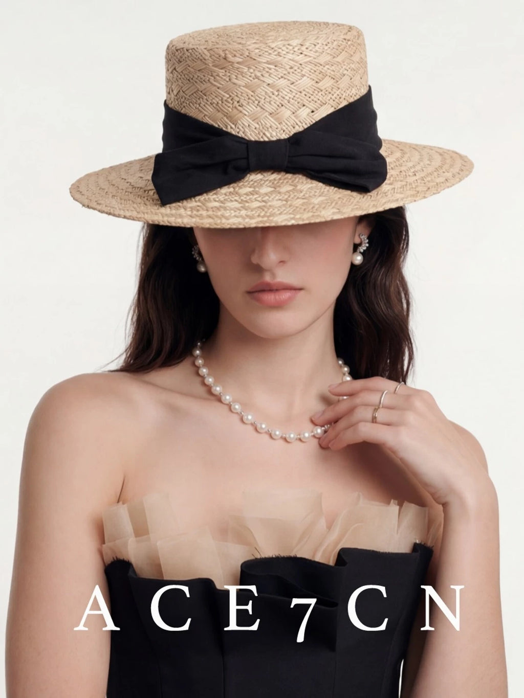 Bow-Trimmed Natural Straw Fedora — ACE7CN