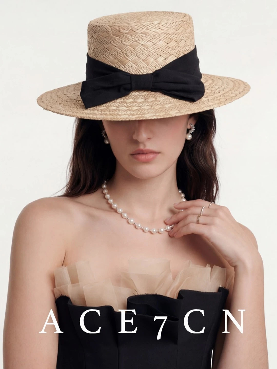 Bow-Trimmed Natural Straw Fedora — ACE7CN