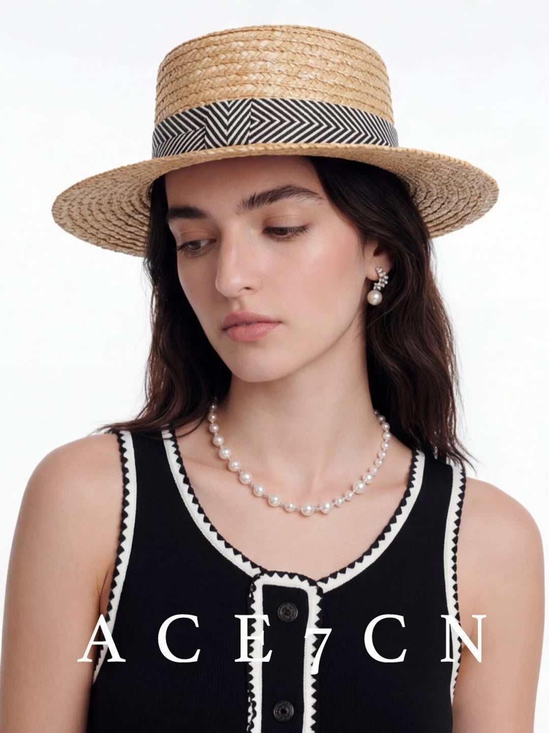 Striped Hand-Woven Straw Fedora — ACE7CN