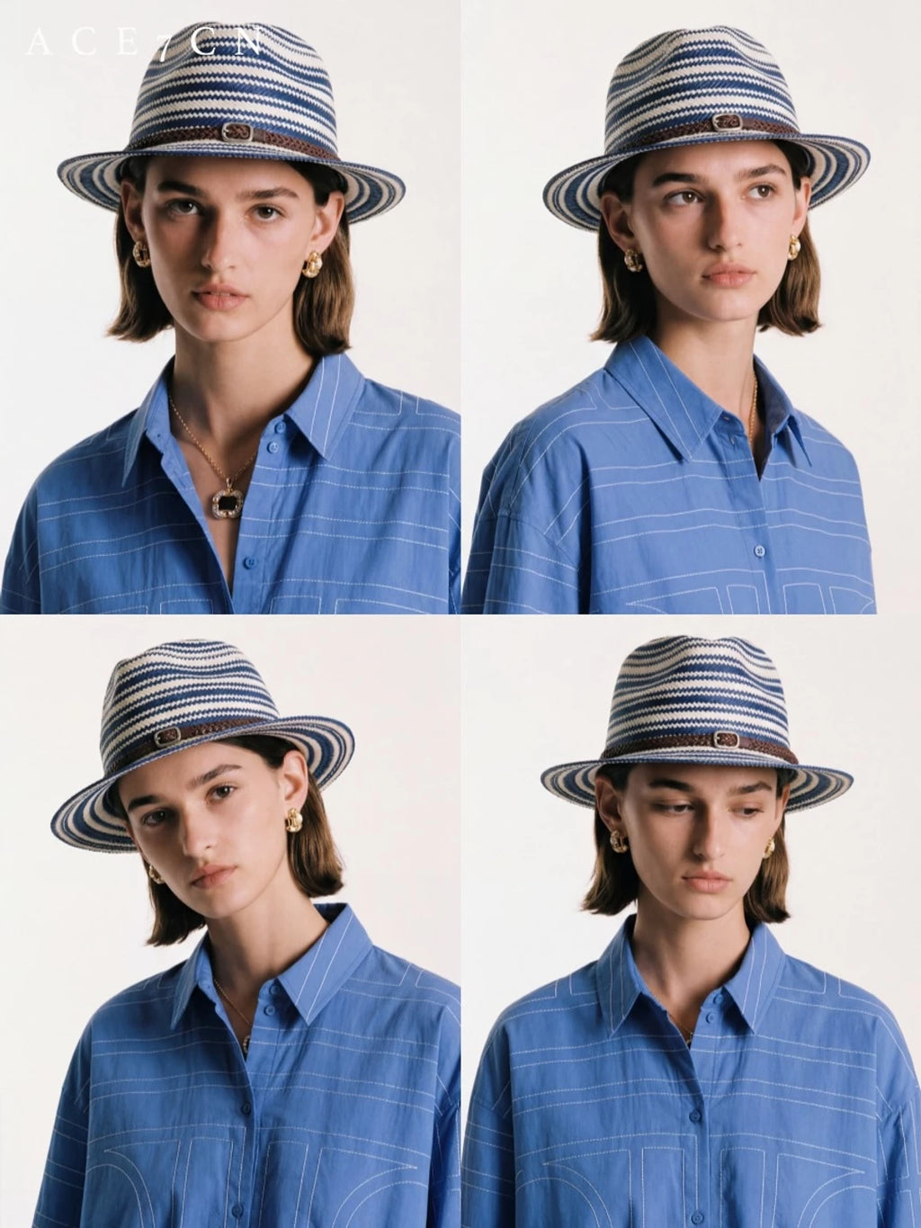 Nautical-Stripe Straw Panama Hat — ACE7CN