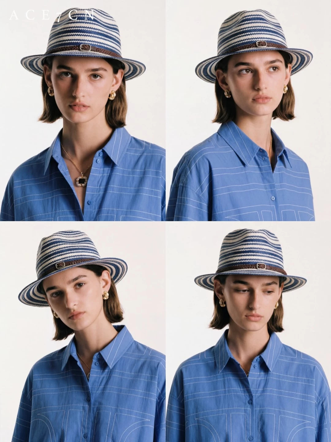 Nautical-Stripe Straw Panama Hat — ACE7CN