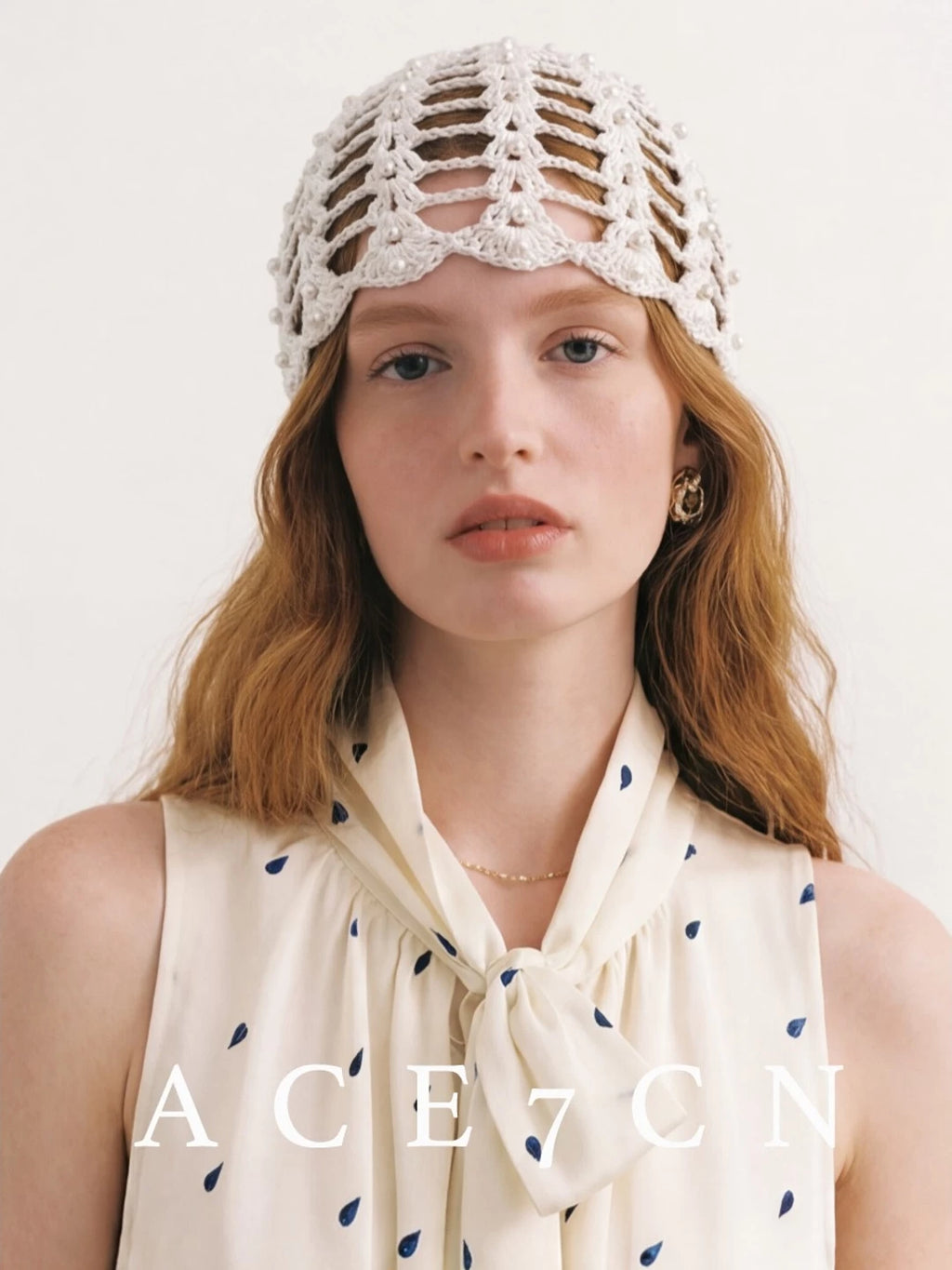 Shimmer Openwork Woven Head Scarf Hat — ACE7CN