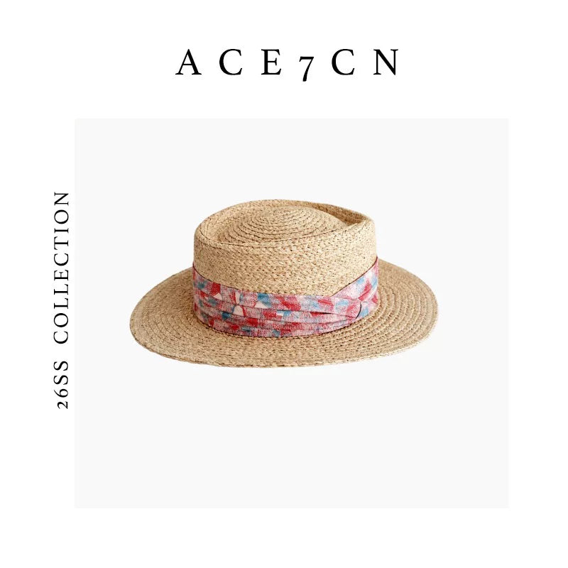 Satin-Ribbon Flat-Top Boater — ACE7CN