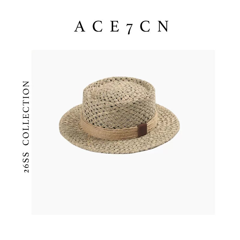 Rope-Trim Openwork Seagrass Boater — ACE7CN