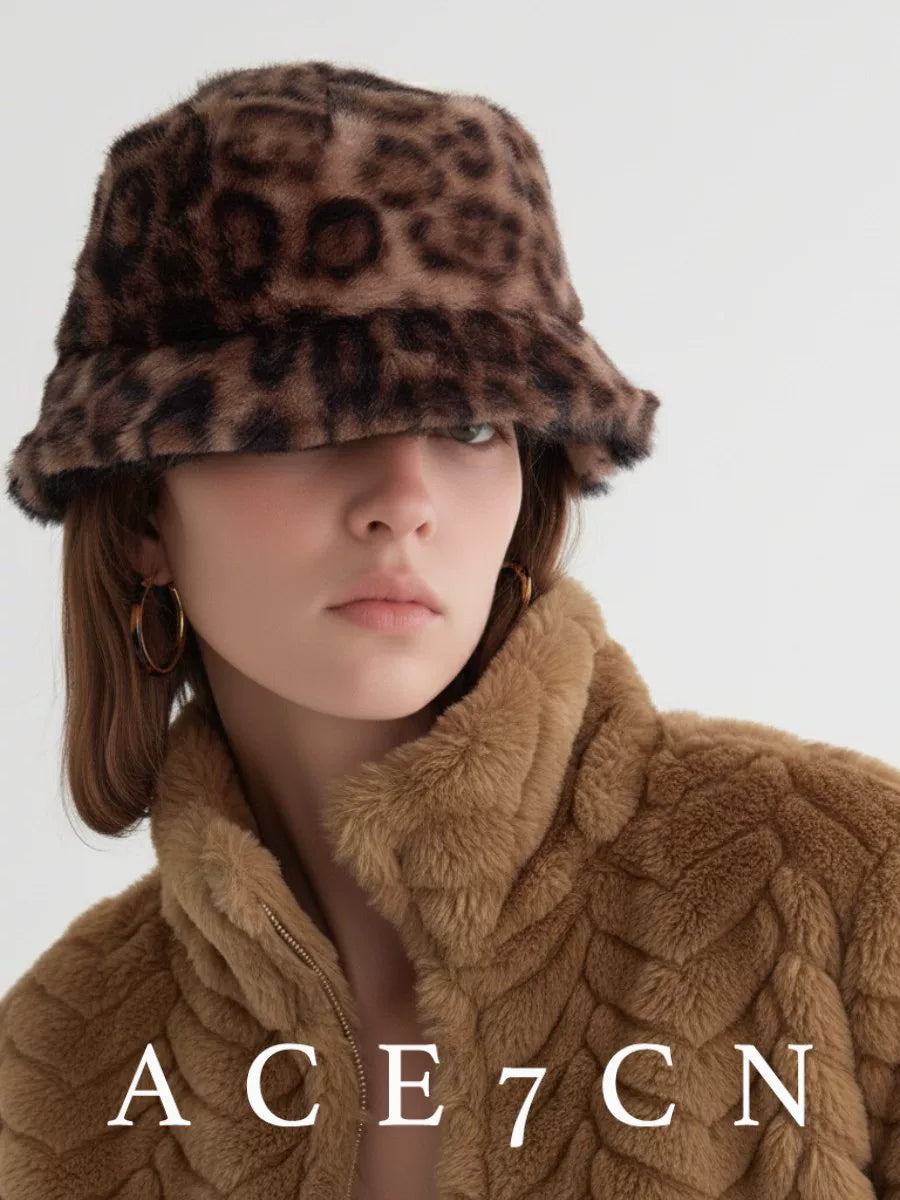 Leopard-Spot Faux-Fur Bucket Hat — ACE7CN