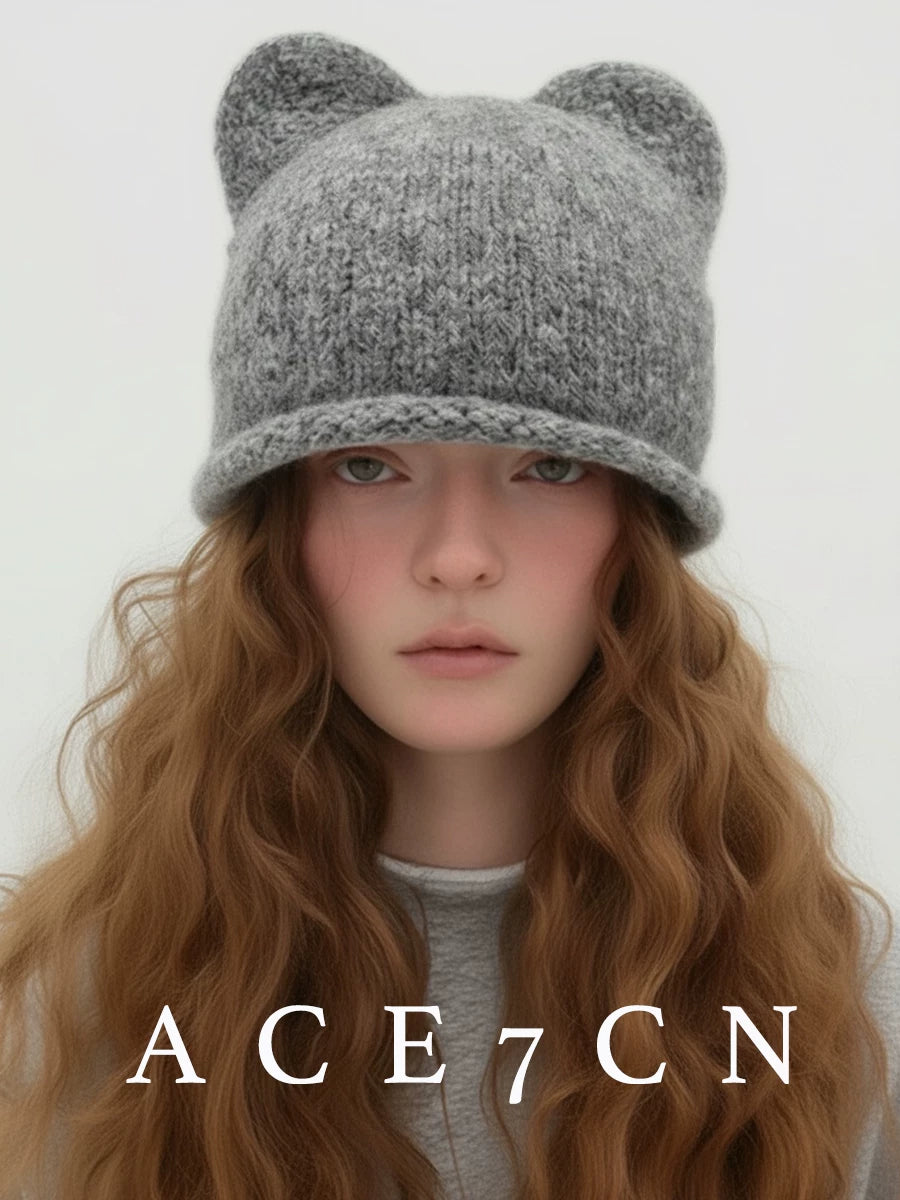 Cat-Ear Knit Ear-Flap Beanie — ACE7CN