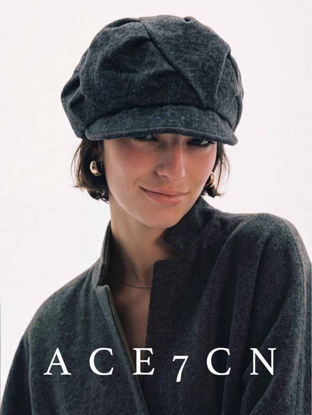 Twisted-Pleat Wool Tweed Newsboy Cap — ACE7CN