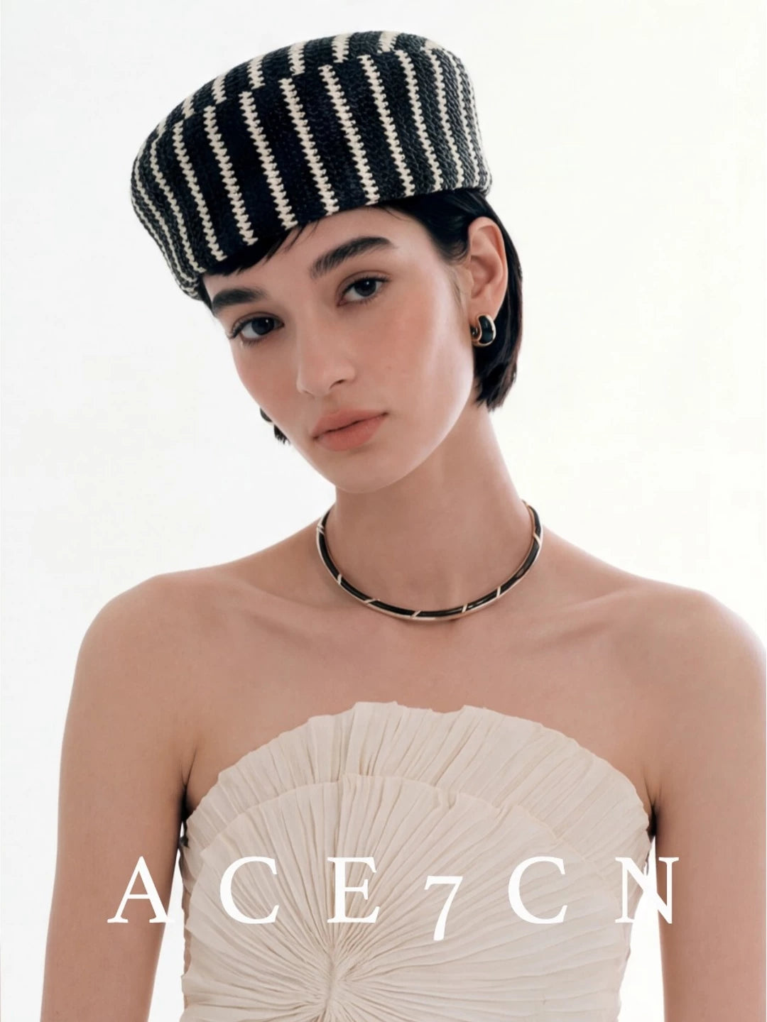 Multicolor-Stripe Tweed Pillbox Hat — ACE7CN