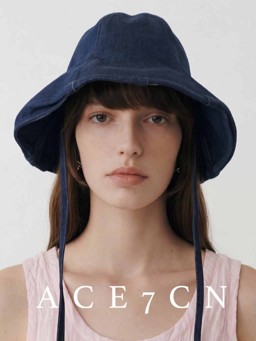 Tie-Strap Washed Denim Bucket Hat — ACE7CN