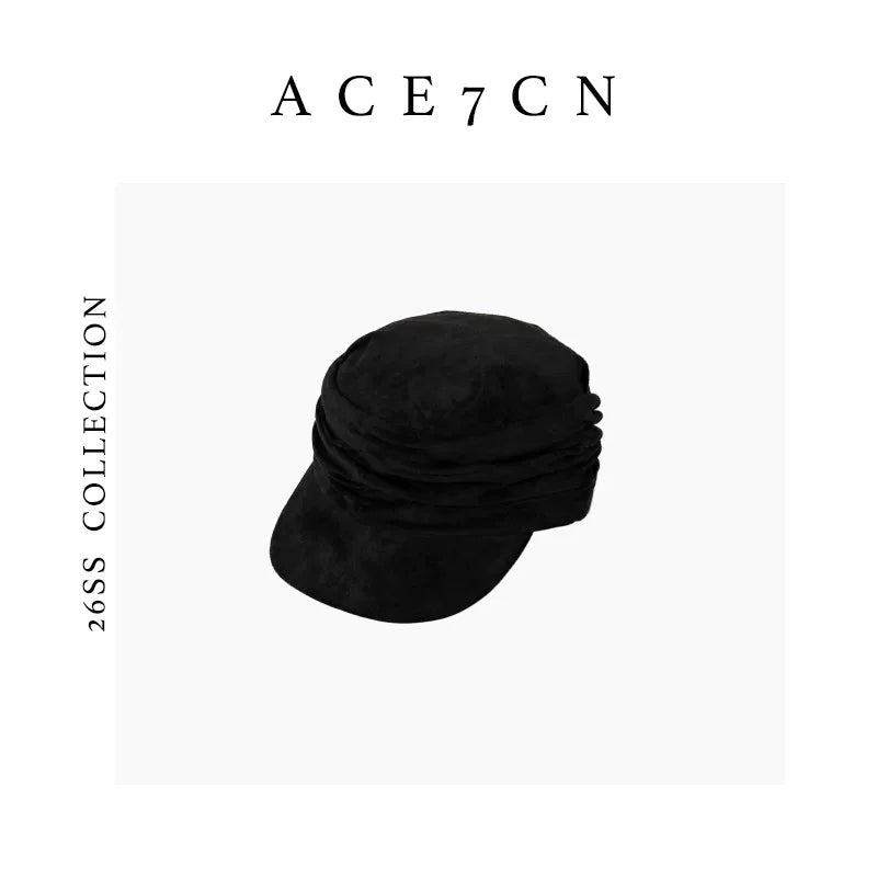 Hand-Pleated Suede Equestrian Cap — ACE7CN