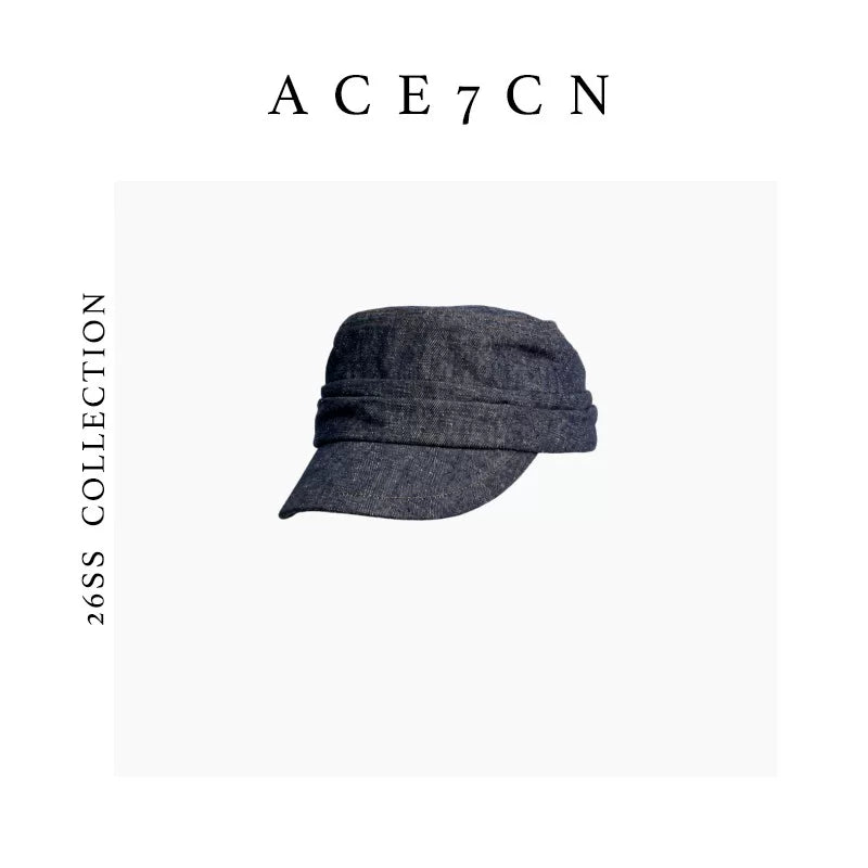 Pleated Denim Equestrian Cap — ACE7CN