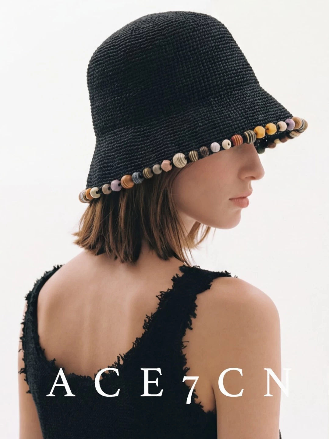 Black Stone-Trim Bucket Hat — ACE7CN