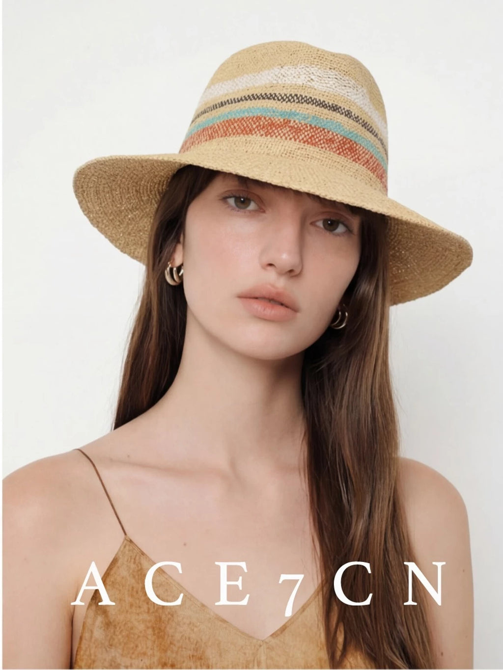 Color-Block Raffia Fedora — ACE7CN