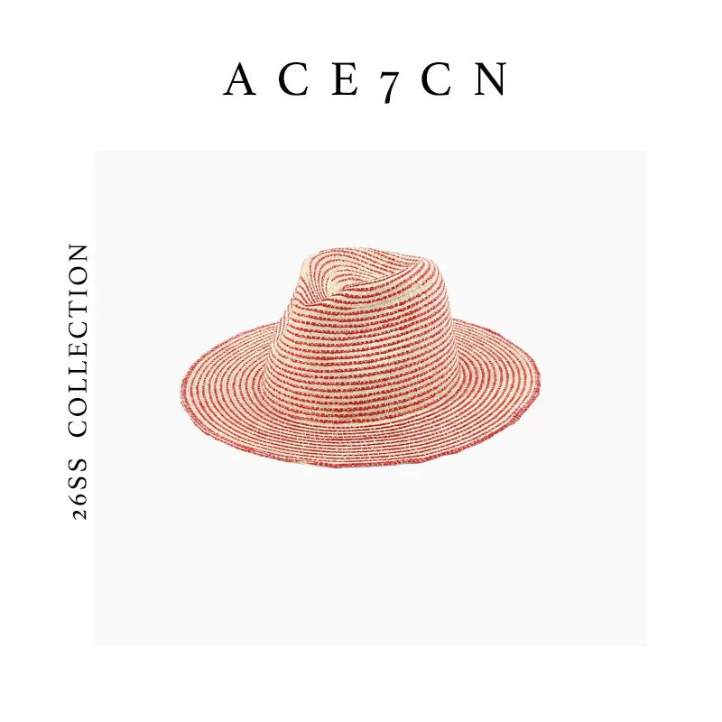 Striped Woven Straw Fedora — ACE7CN