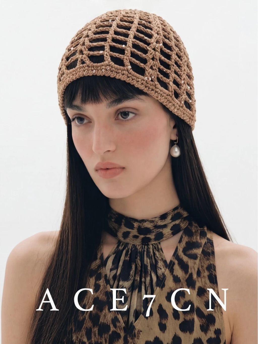Glitter-Thread Openwork Crochet Beanie — ACE7CN