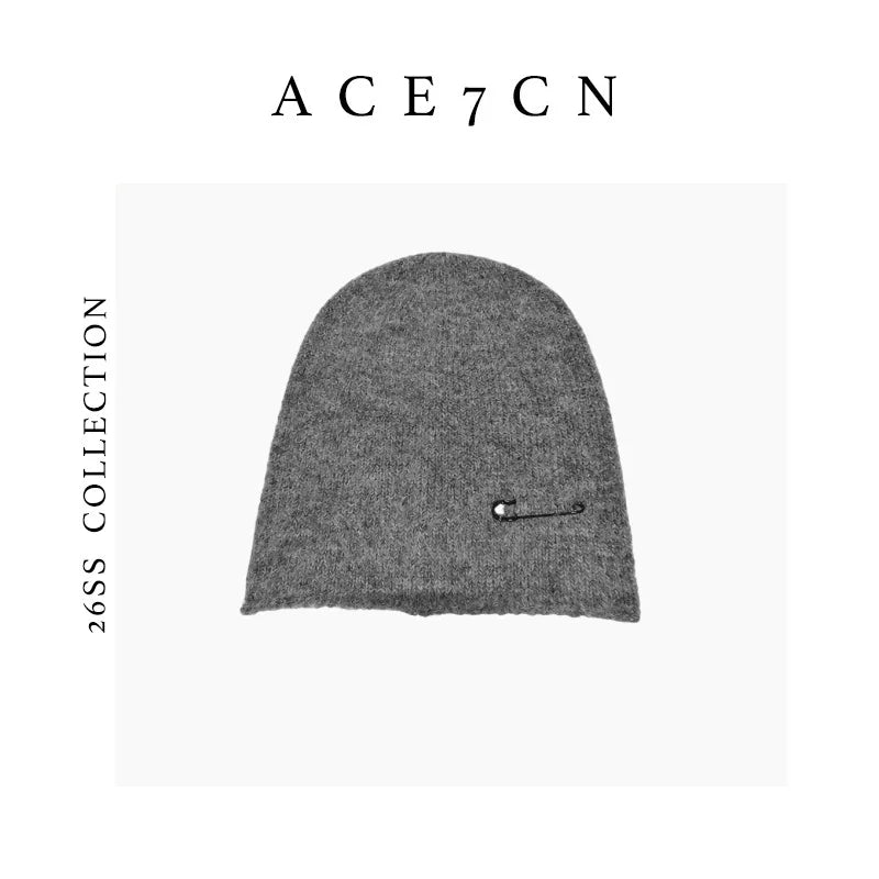 Safety-Pin Wool Knit Beanie — ACE7CN