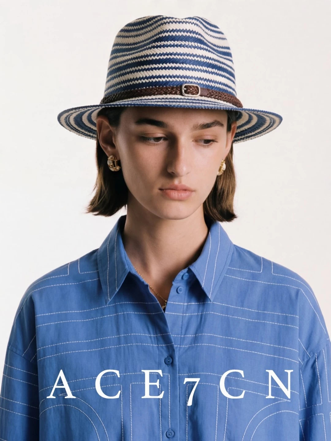 Nautical-Stripe Straw Panama Hat — ACE7CN