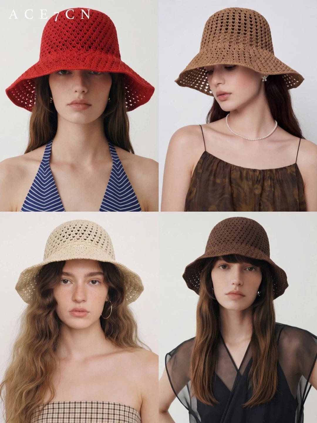 Foldable Openwork Straw Bucket Hat — ACE7CN