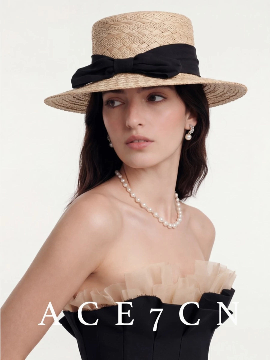 Bow-Trimmed Natural Straw Fedora — ACE7CN
