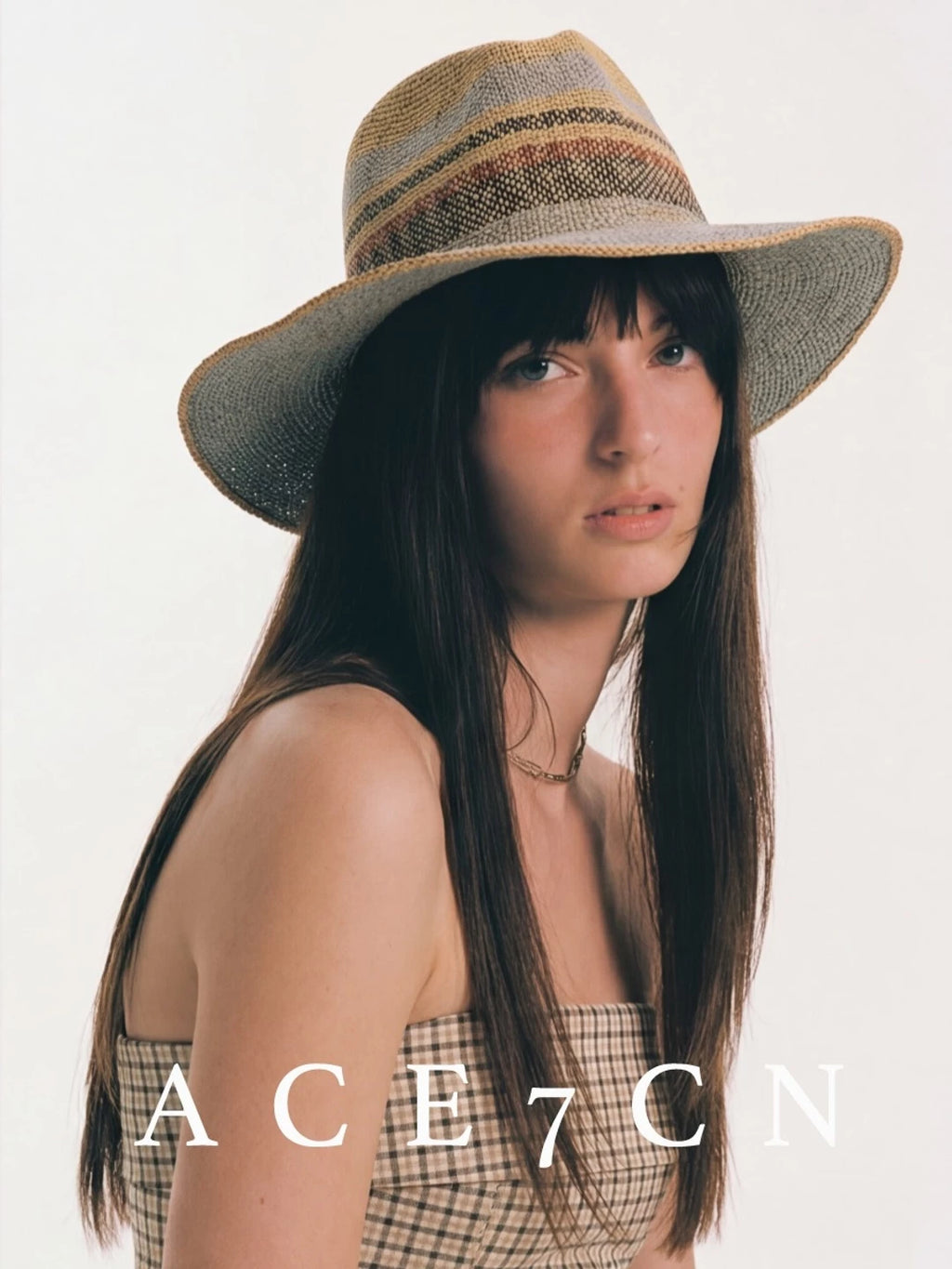 Striped Two-Tone Straw Fedora — ACE7CN