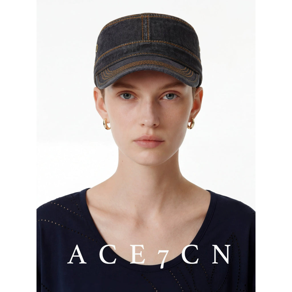Distressed Denim Equestrian Cap — ACE7CN