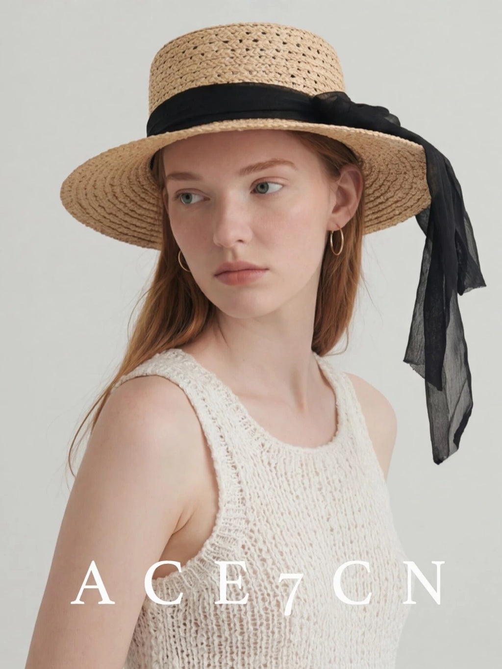 Openwork Raffia Flat-Top Boater — ACE7CN