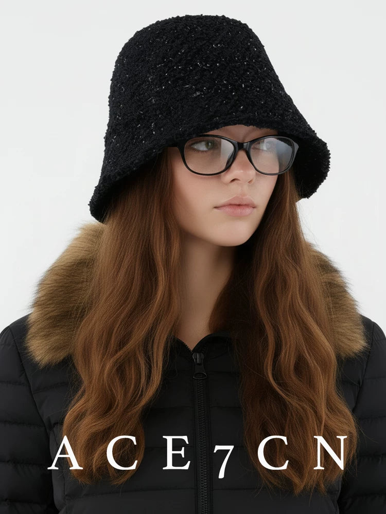Glitter-Flecked Tweed Bucket Hat — ACE7CN